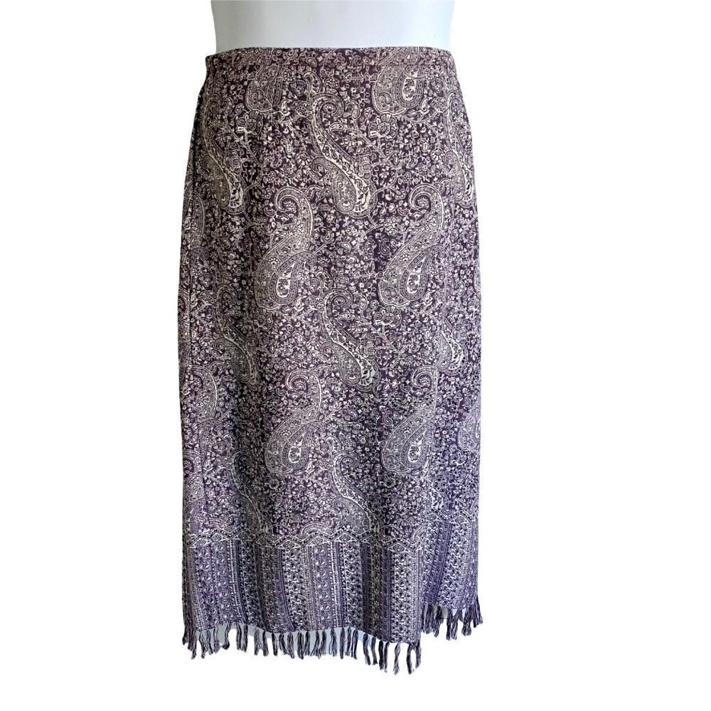 Nouveaux Purple and White Lined Skirt with Fringe Size 16